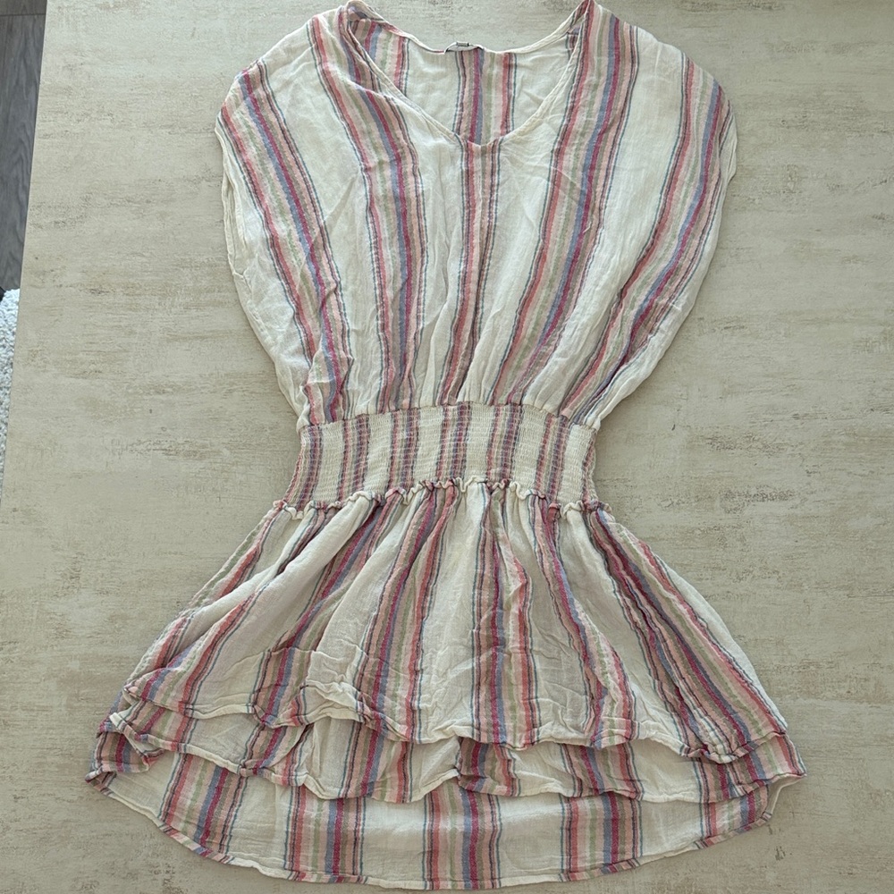 Rails Cream Midi Dress with Pink and Blue Stripes